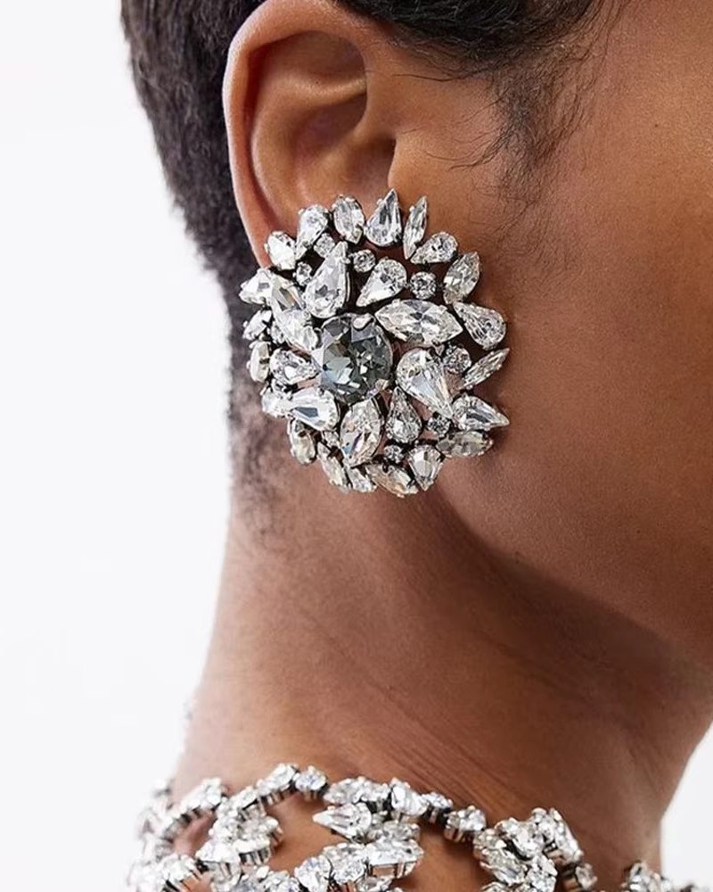 Rhinestone Geometric Wedding Christmas Gift Clip on Earrings