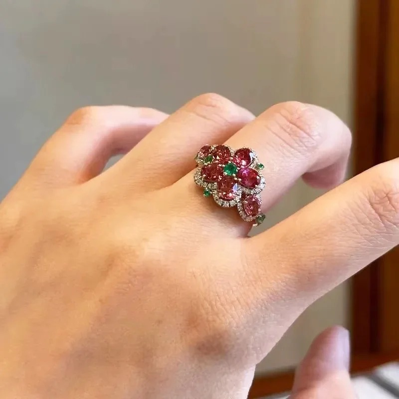 Inlaid Dazzling Gem Flower Small Exquisite Sweet Rings