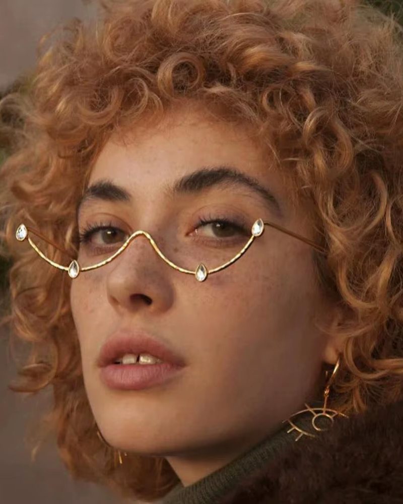 Simple Water Drop Metal Eye Decoration Rhinestone Nightclub Eyeglasses Frame