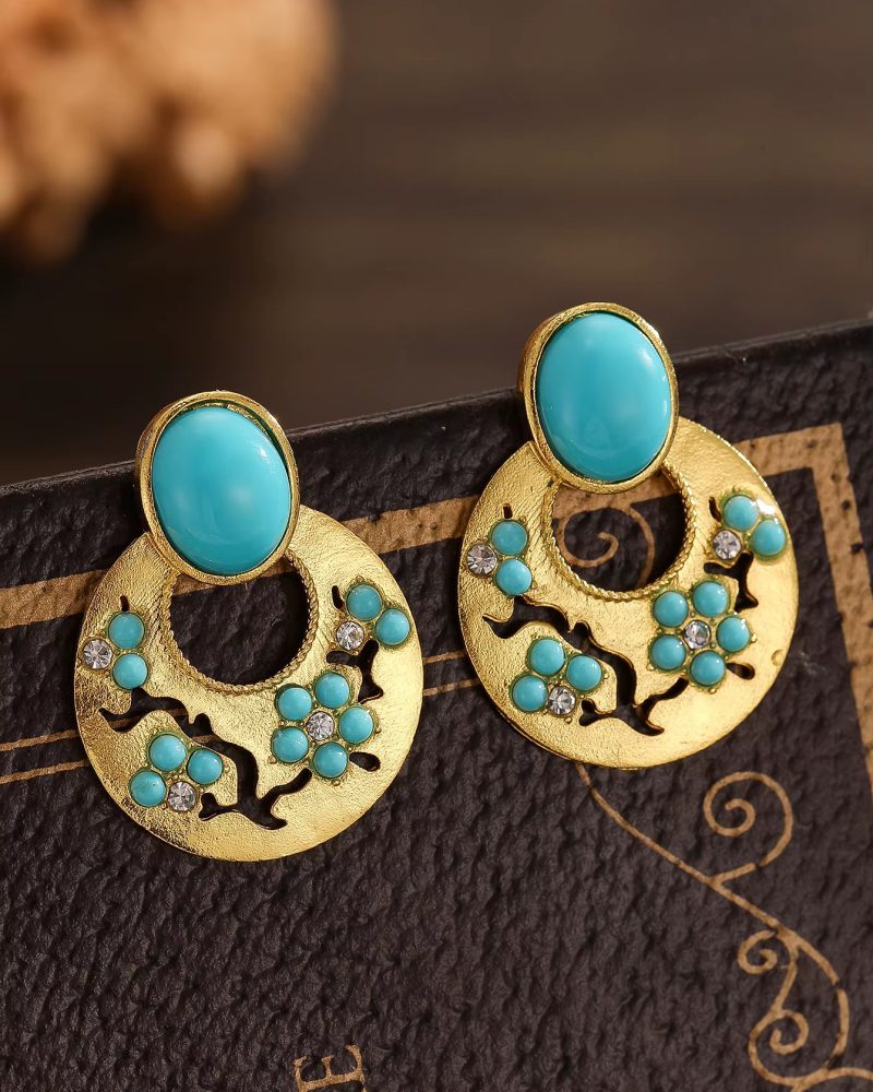 Vintage Bohemian Zinc Alloy Turquoise Pendant Drop Earrings