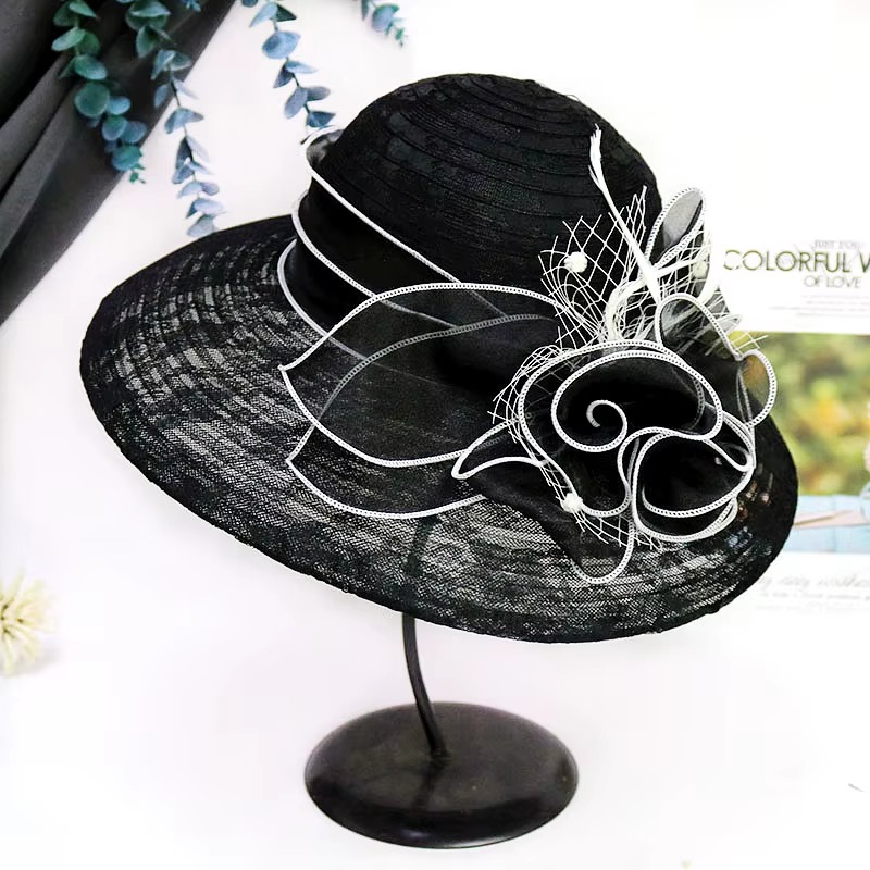 Vintage Tea Party Wedding Flower Large Wide Brim Big Hat