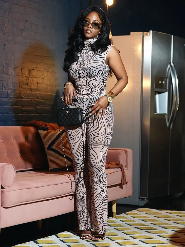 2 Piece Set Stripes Tank Tops Flare Pants Stretch Clubwear Skinny Coquette Matching Outfits