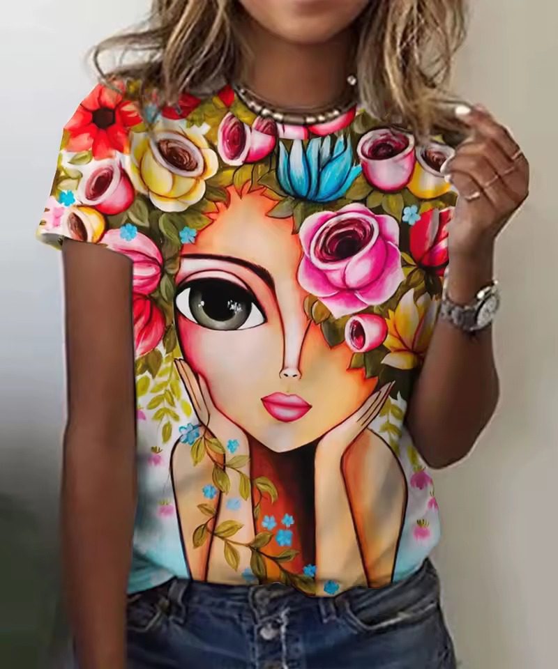 Beautiful Girls Face Painting Short Sleeve Tees T-Shirts