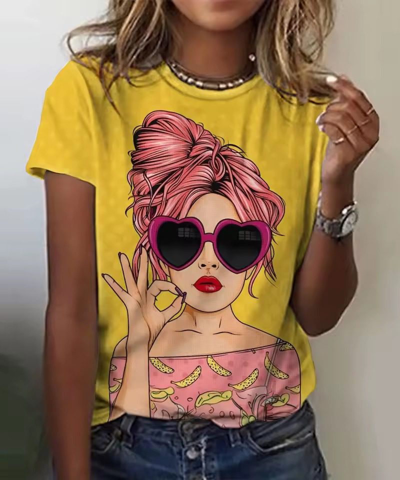 Cartoon Characters Print Vintage Short Sleeved Tees O Neck Funny Top