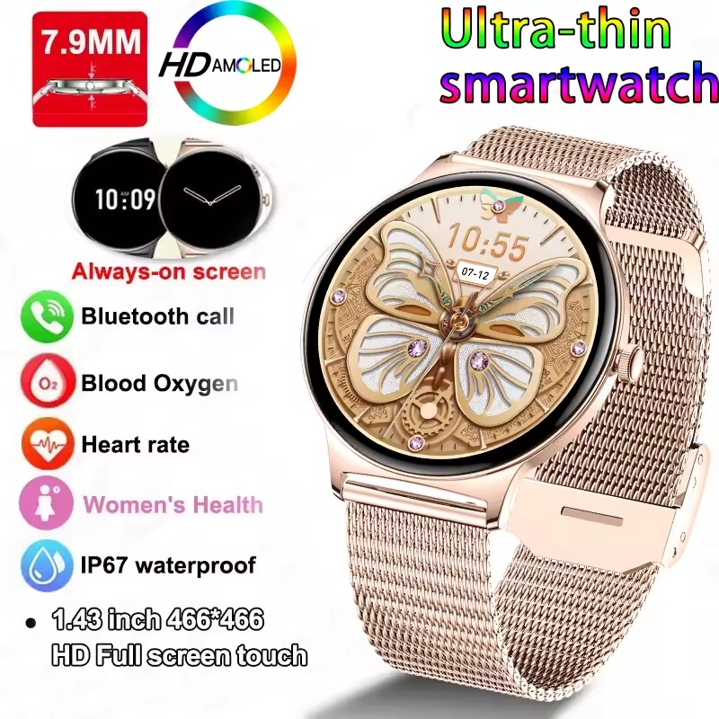 Casual Amoled Screen Round Health Monitor Life Waterproof Wristwatch Bracelet Smart Watch