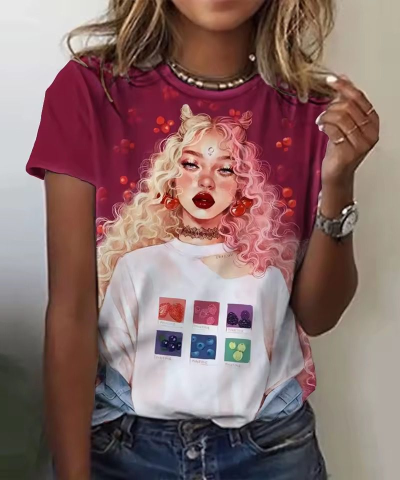 Casual Cartoon Print Short Sleeved Funny Top T-Shirts