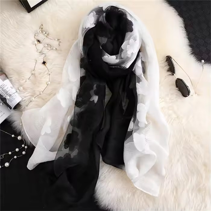 Casual Cut Flowers Sun Protection Hollow Lace solid and Wraps Towel Femme Beach Silk Scarf Shawls