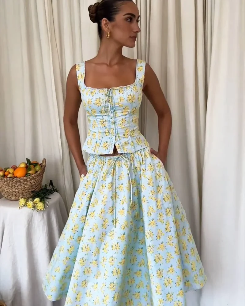 Casual Elegant Floral Print Beautiful Midi Party Holiday Dress Sets