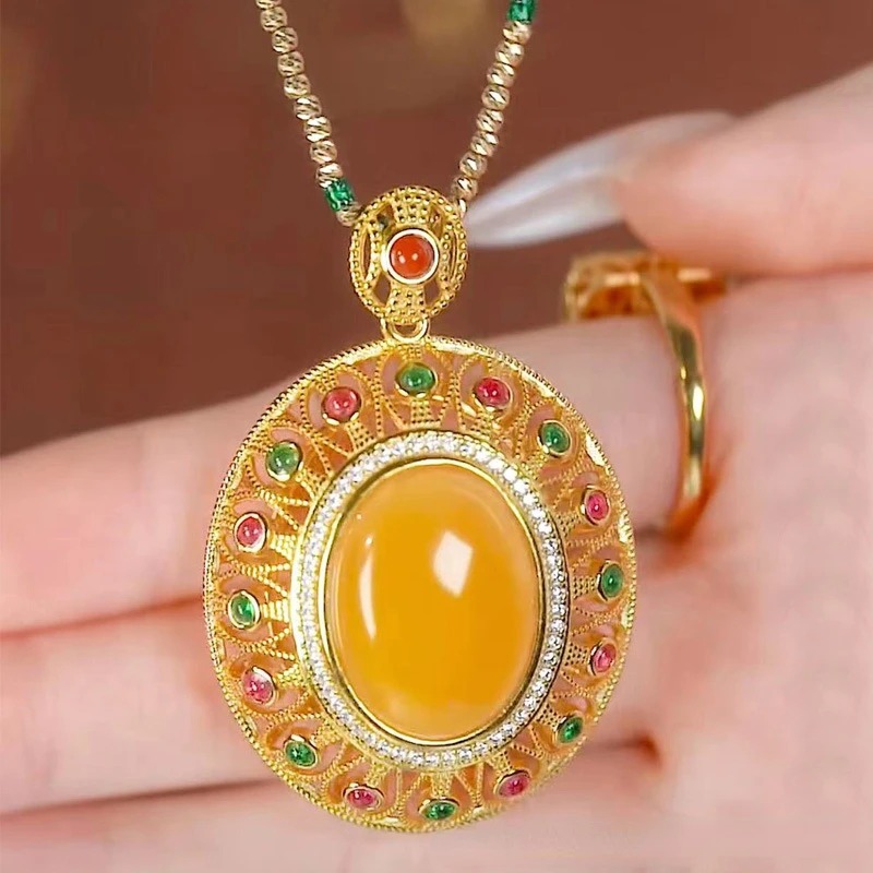 Casual Geometric Natural Agate Jade Sweater Chain Design Of High-End Pendant Necklace