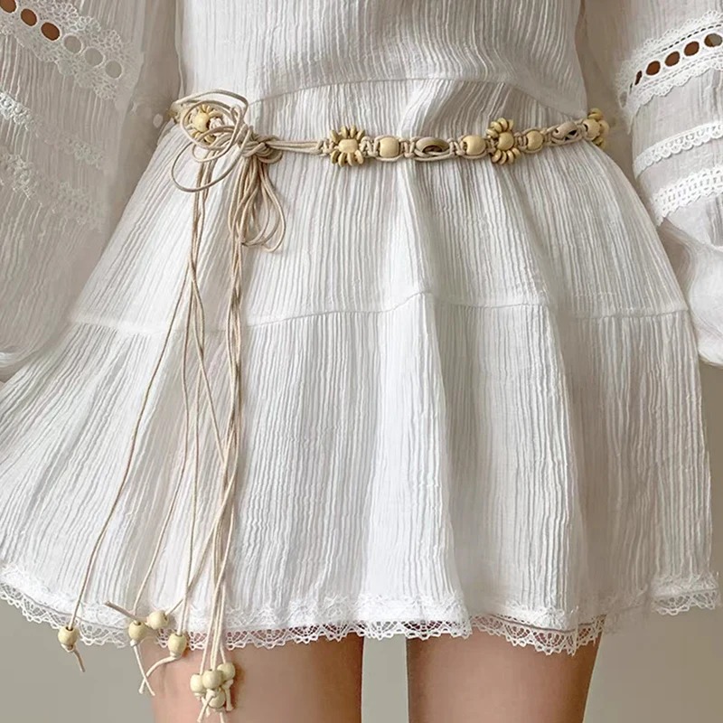 Novelty Boho Solid Beach Waistband Desinger Knitted Shell Bead Dress Belts