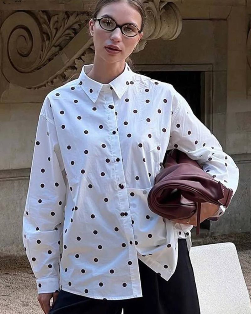 Casual Print Turn-Down Collar Long Sleeve Single Breasted Pockets Shirts