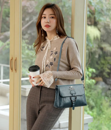 Casual Simple Small Square PU Soft Leather Texture Large Capacity Crossbody Shoulder Handbag