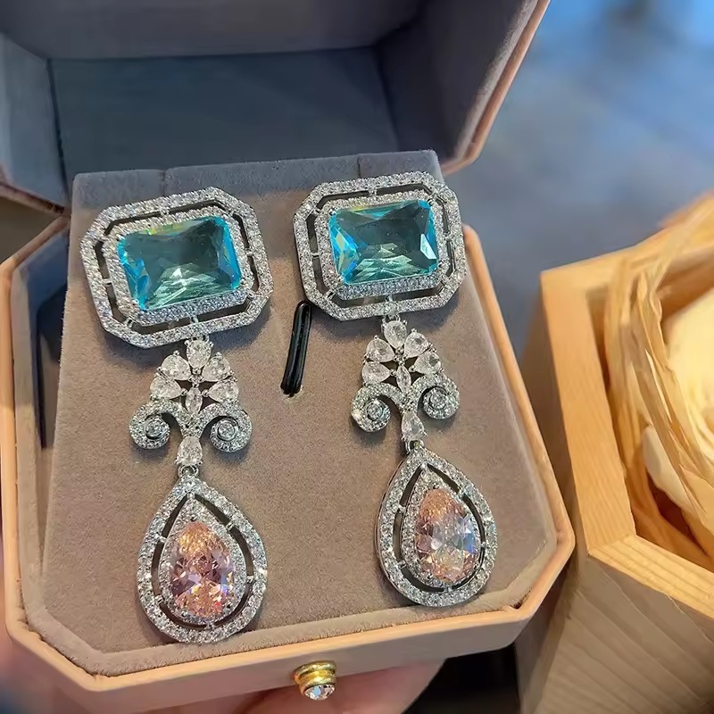 Casual Square Exaggerate the Atmosphere Colorful Cubic Zirconia Earrings