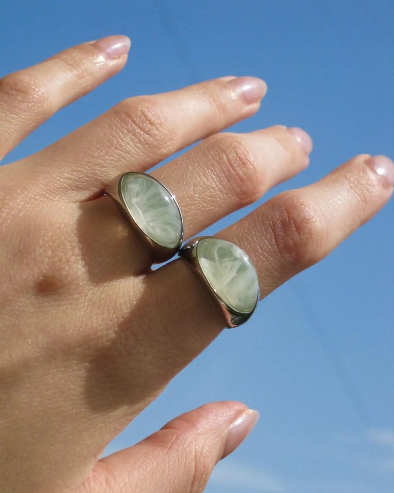 Casual Uworld Unique Natural Stone Stainless Steel France Metal Waterproof Charm Trendy Ring