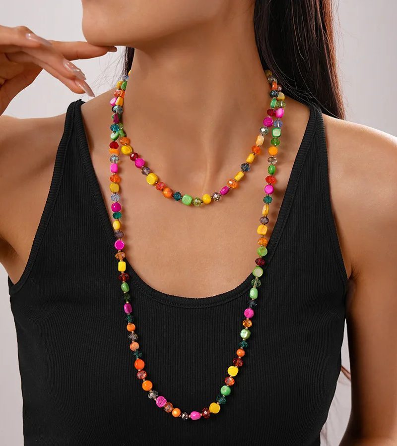 Vintage Irregular Beads Geometric Boho Double-layer Shell Long Necklace