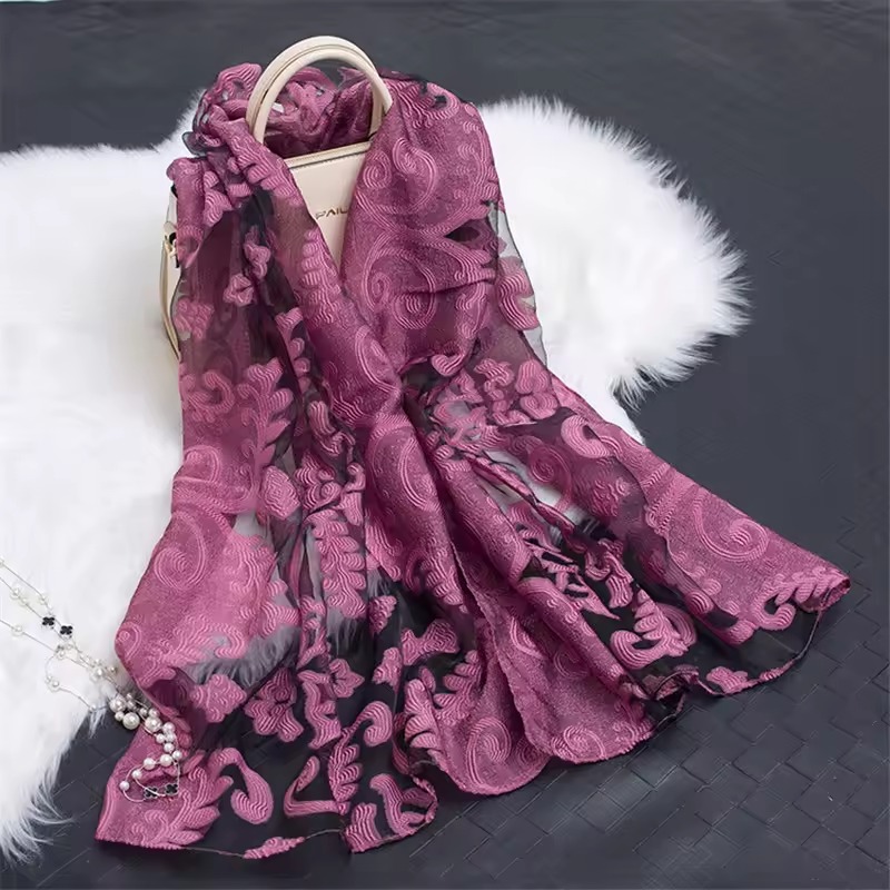 Classic Cut Flowers Hollow Lace solid and Wraps Towel Femme Beach Silk Scarf Shawls