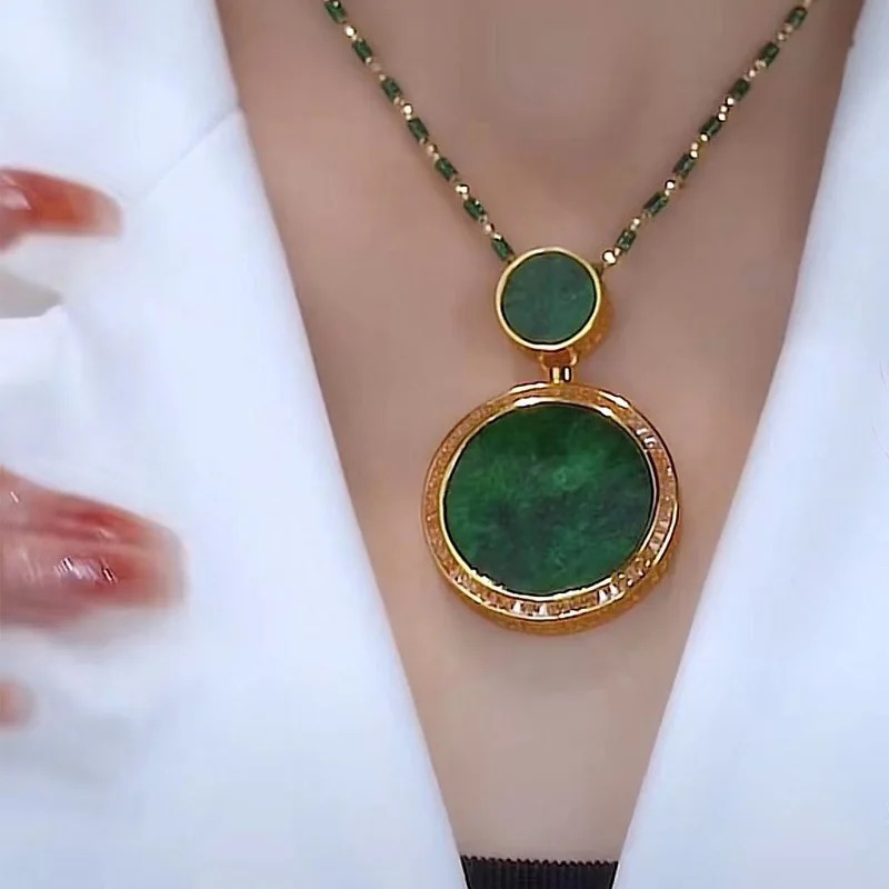 Classic Design Round Beaded Natural Agate Senior Sense Sweater Chain Pendant Necklace