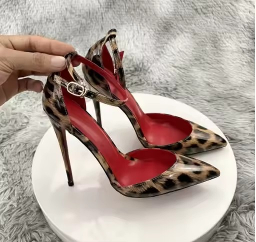 Elegant Background Leopard Print Buckle Thin Heel Pointed Toe High-Heeled