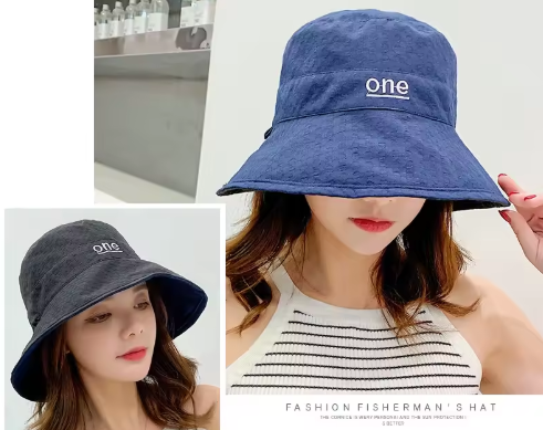 Elegant Cotton ONE Letter Embroidery Double-Sided Cotton Bucket Hat