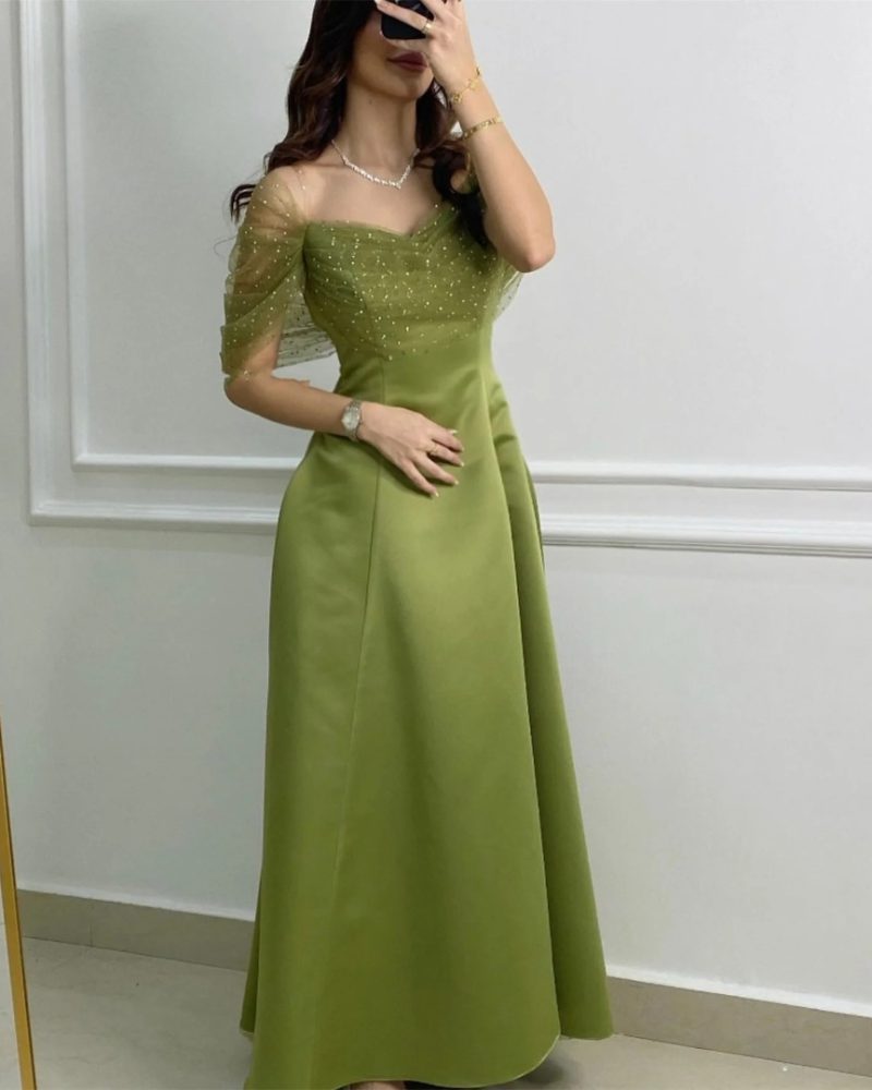 Elegant Customized Luxury Prom Sweetheart Neck Half Sleeve Party Maxi Dresses