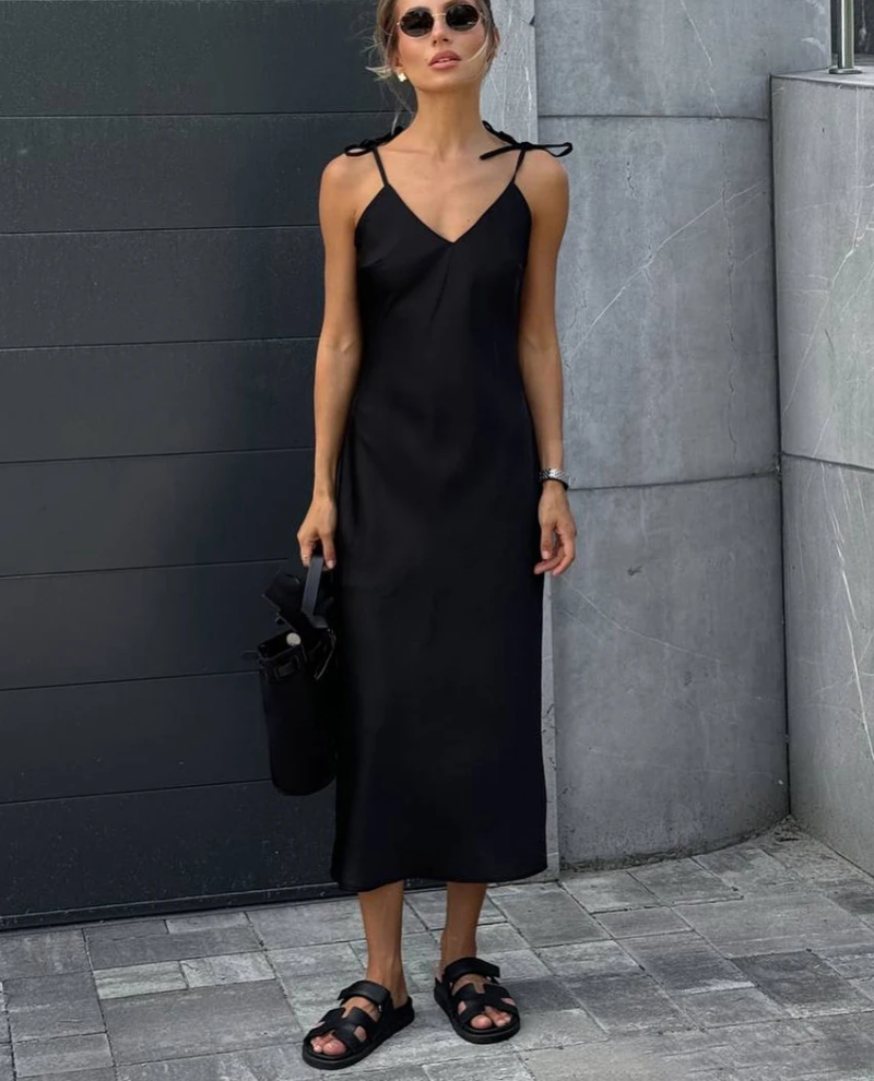 Elegant Fashion Classic Loose Solid Strap Sleeveless Midi Dresses