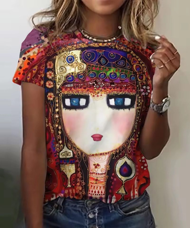 Elegant Girls Face Painting Beautiful Short Sleeve T-Shirts