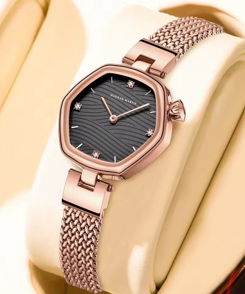 Elegant Hannah Martin Stainless Steel Mesh With Clock Original Quartz Movement Watches