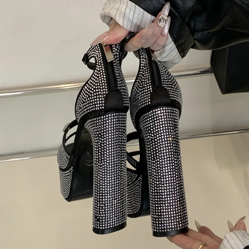 Elegant Hollow Out Open Toe Square Platform High Heels Sandals - Image 5