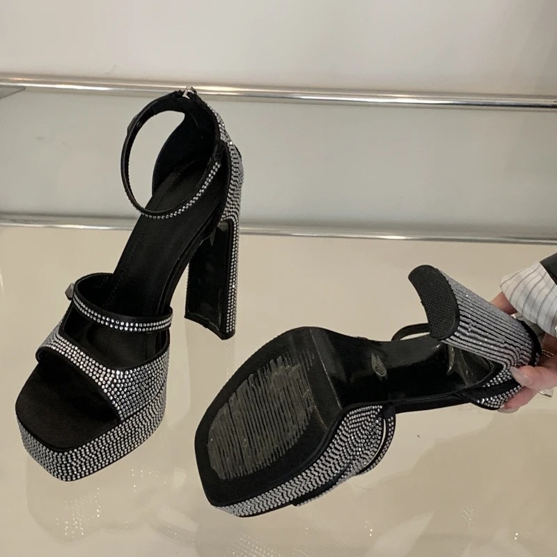 Elegant Hollow Out Open Toe Square Platform High Heels Sandals - Image 3