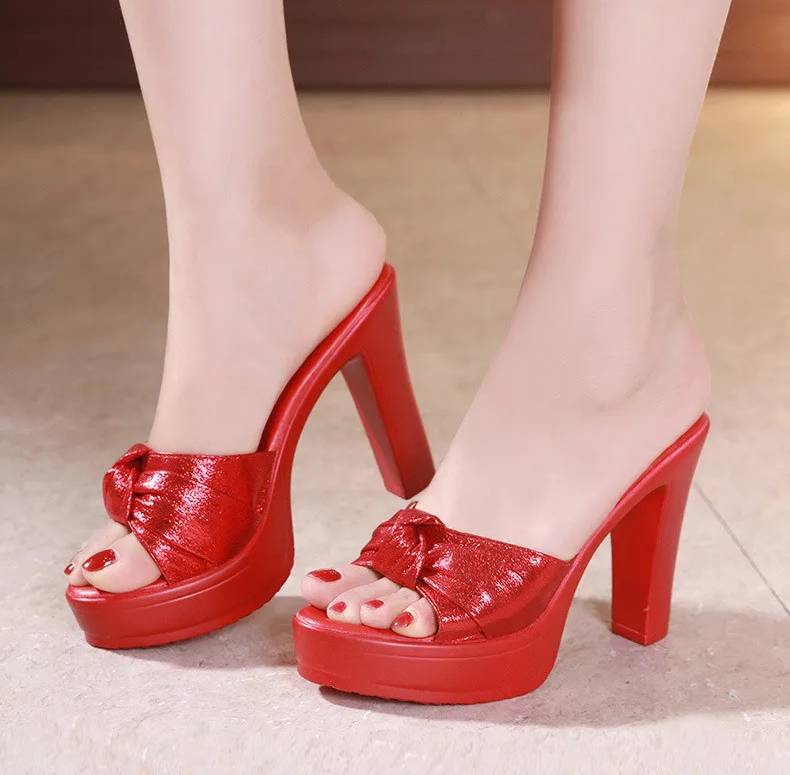 Elegant Open Head Bow High Heels Wedding Party Platform