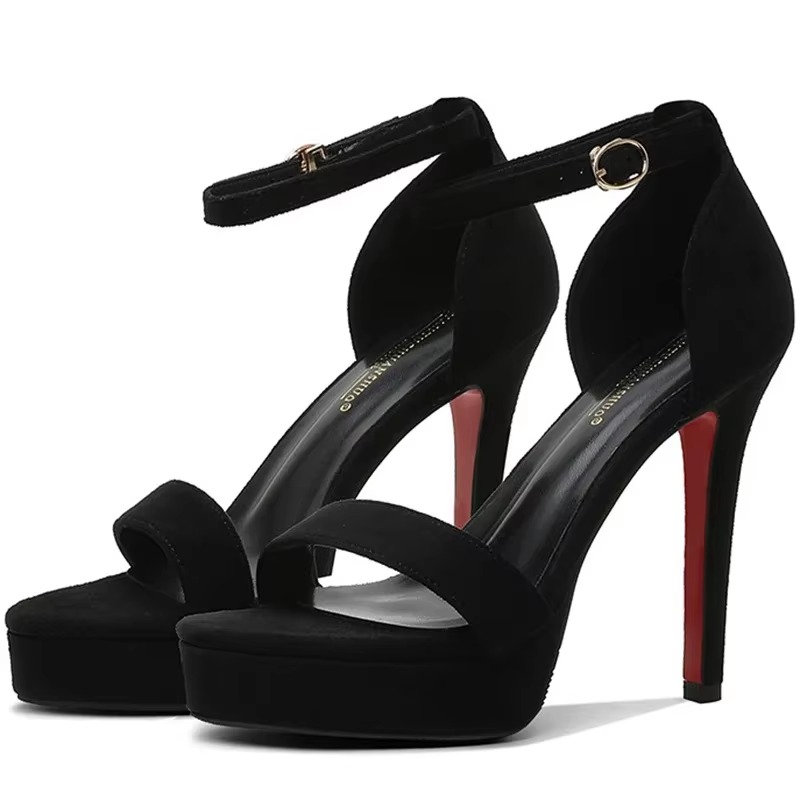 Elegant Platform Suede Stiletto Heels Strappy High Heels Sandals - Image 4