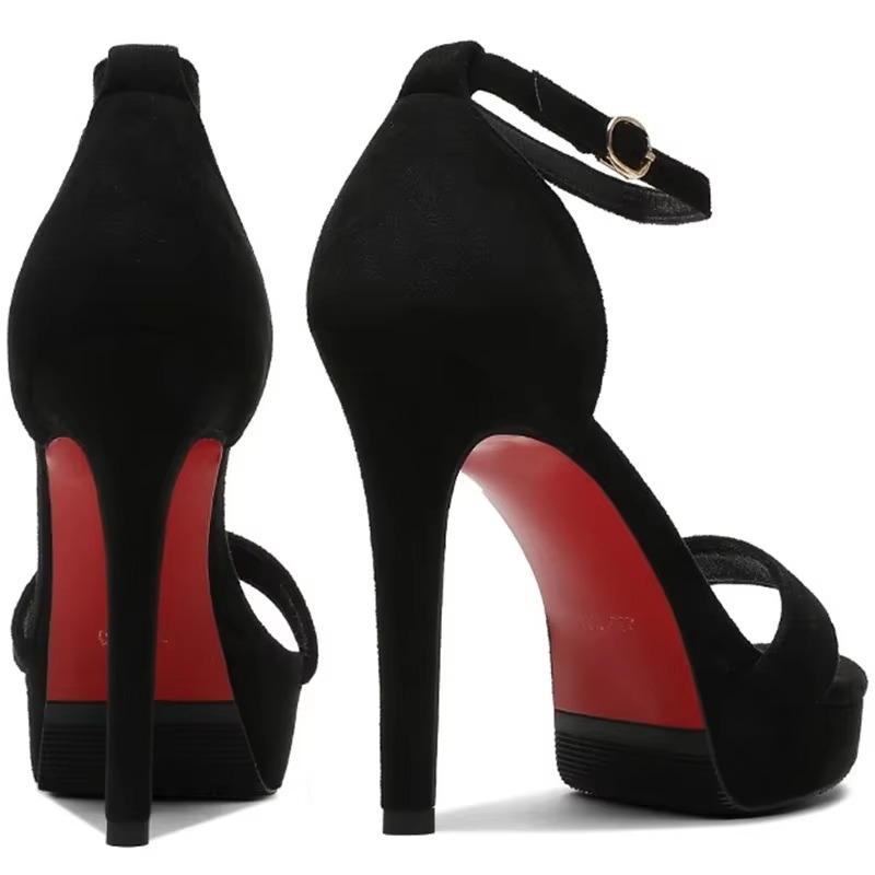 Elegant Platform Suede Stiletto Heels Strappy High Heels Sandals - Image 5