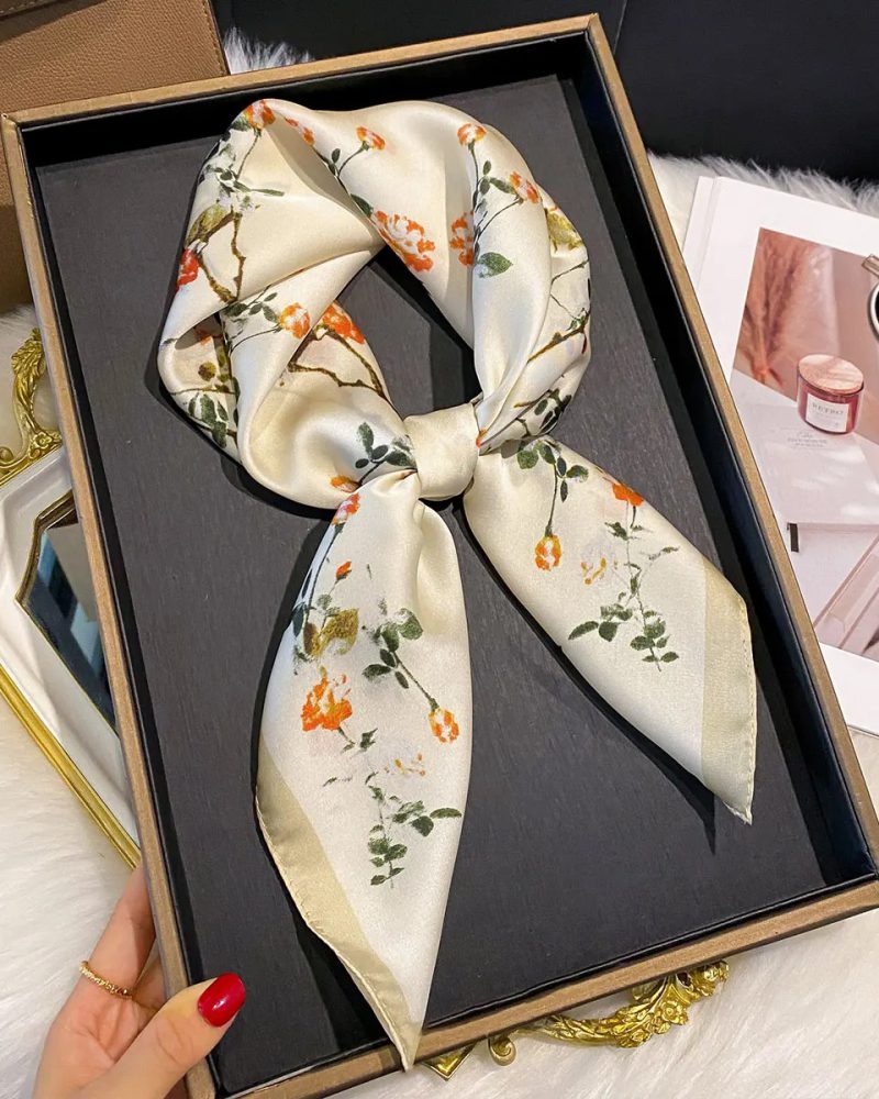 Elegant Silk Paisley Print Square Shawl Decorative Headband Neck Design Bandana Scarf