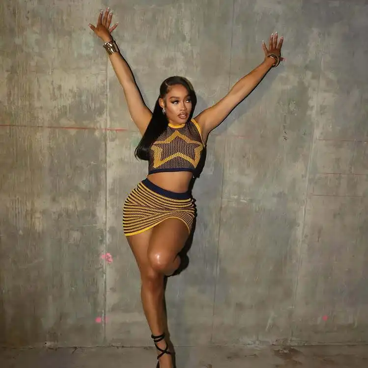 Knit Patchwork 2 Piece Sets Hipster Star Print Crop Tank Tops and Striped Mini Skirt