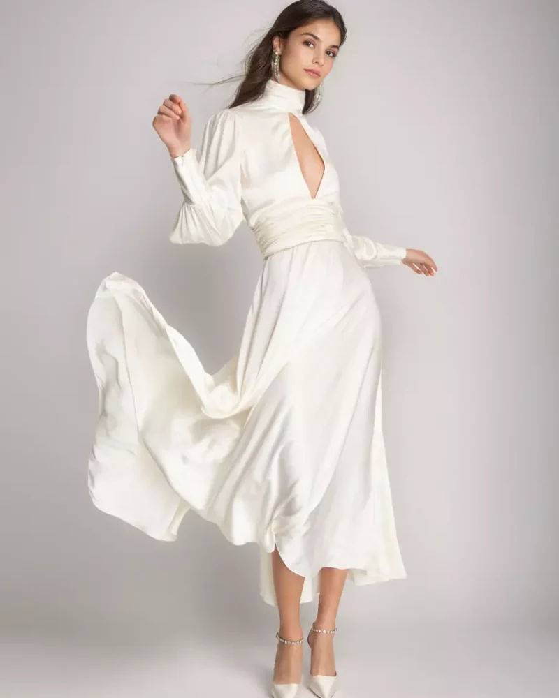 Long Sleeve With Open Back And Turtleneck For Special Occasions Maxi Dress