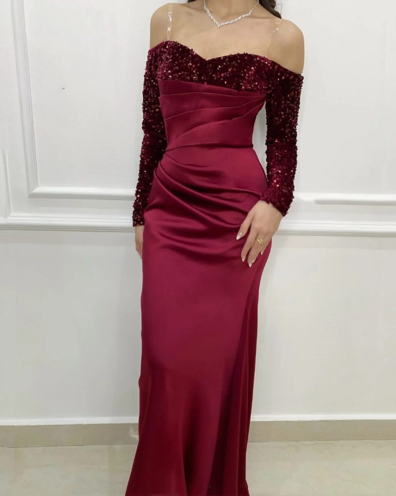 Luxurious Special Occasions Erotic Off-shoulder Full Sleeve Evening Maxi Dresses