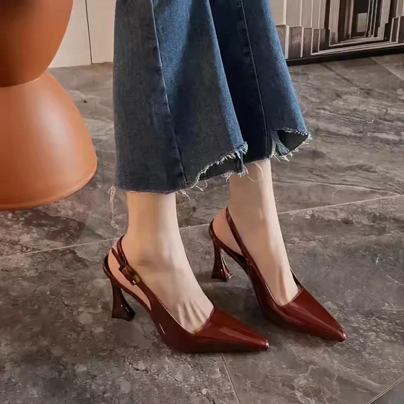 Luxury Designer Stripper Pointed Toe Sling-backs High Heels Sandals