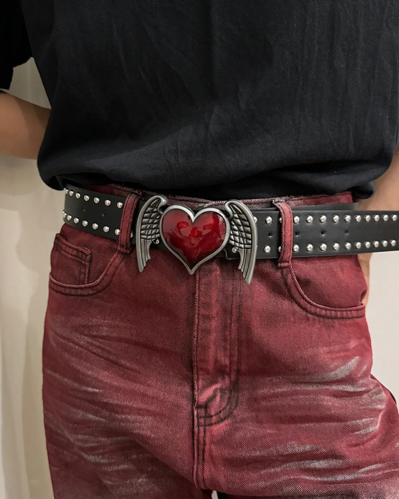 Luxury High Quality Rivet Punk Accessory Waistband Heart Wings Jeans Belt