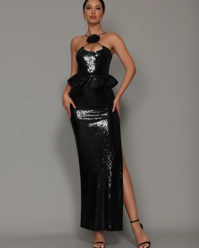 Mesh Sequins Shiny Two Piece Maxi Long Set Celebrity Designer Evening Party Set