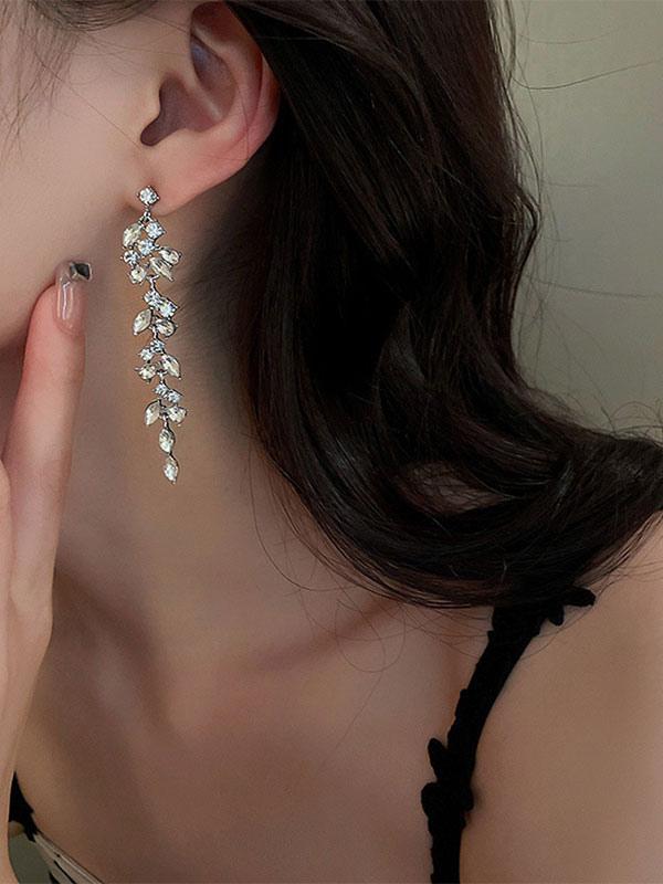 Rhinestone Pierced Bridal Pageant Ball Quinceanera Earrings