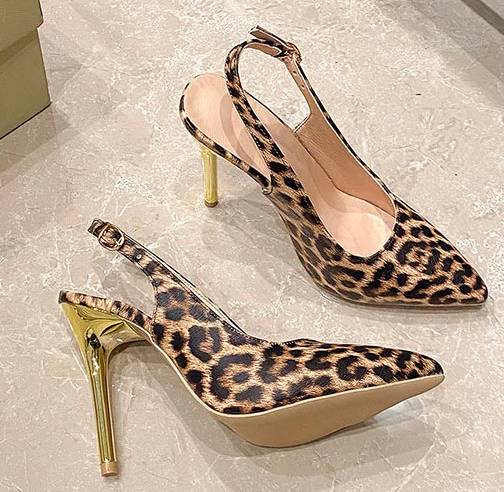 Simple Pointed Toe Sling-back Leopard Print High Heels Sandals - Image 11