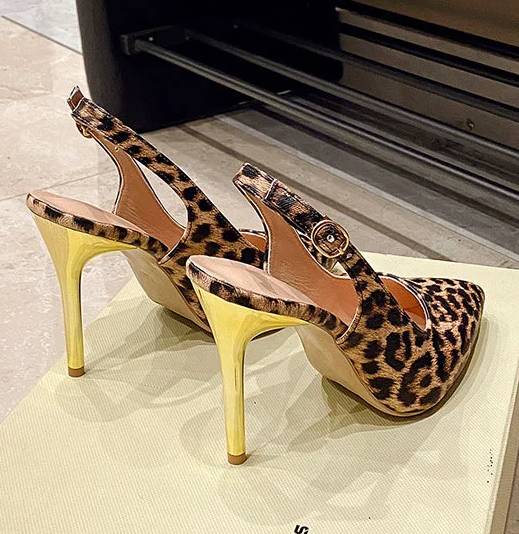 Simple Pointed Toe Sling-back Leopard Print High Heels Sandals - Image 10
