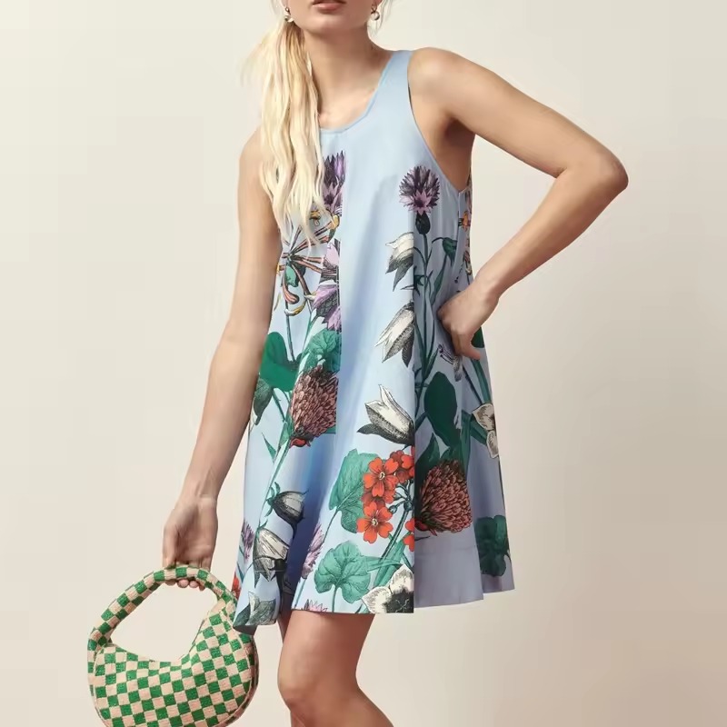 Round Neck Loose Fit Swing A-line Short Mini Tank Dress