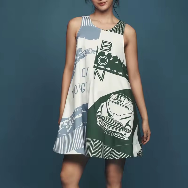 Aesthetic Pattern Printed Loose Fit Swing A-line Short Mini Dress
