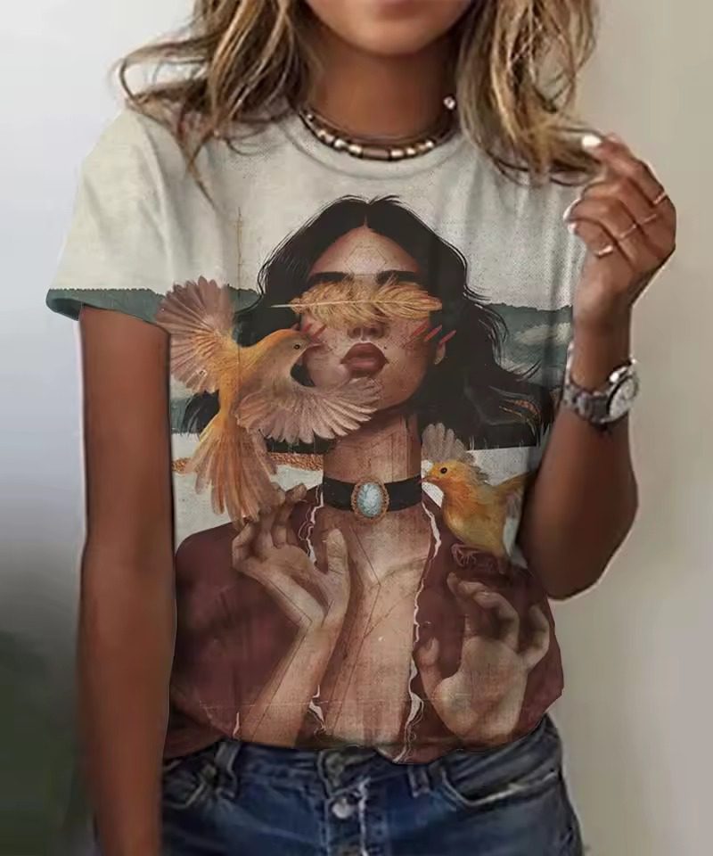 Vintage Cartoon Characters Print Short Sleeved Funny Top T-Shirts