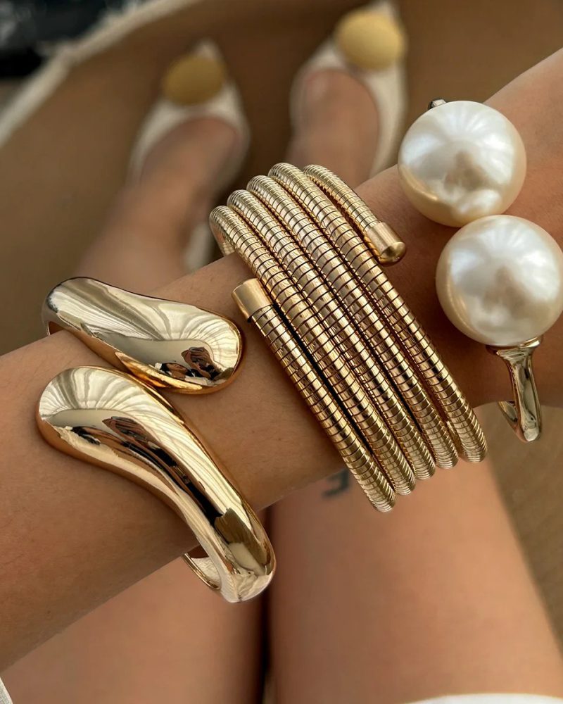 Casual Layer Geometric Chunky Metal Cuff Open Stacking Streetwear Punk Bangles Bracelet