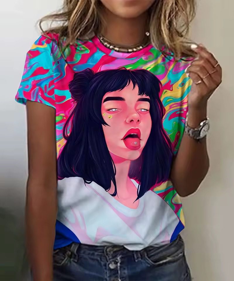 Vintage Short Sleeved Tees O Neck Funny Top Oversized Female Clothing