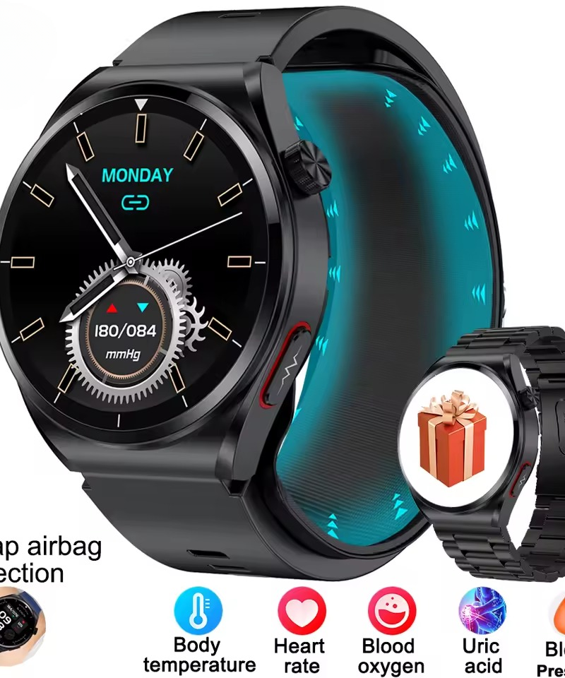 Elegant Pump Sphygmomanometer Heart Rate Thermometer Airbag Wristband Call reminder Health GT5 Smart Watch
