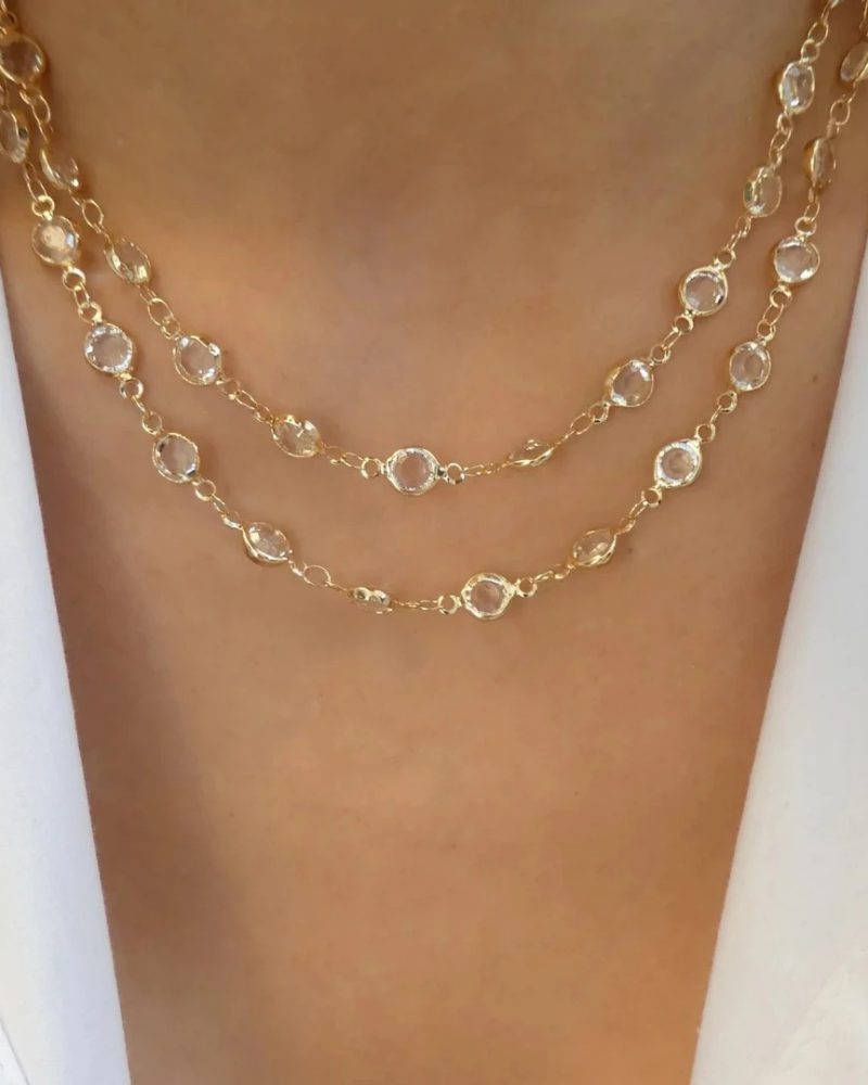 Casual Rainbow Crystal Gemstone Retro Colored Zircon Simple Clavicle Chain Choker Necklace