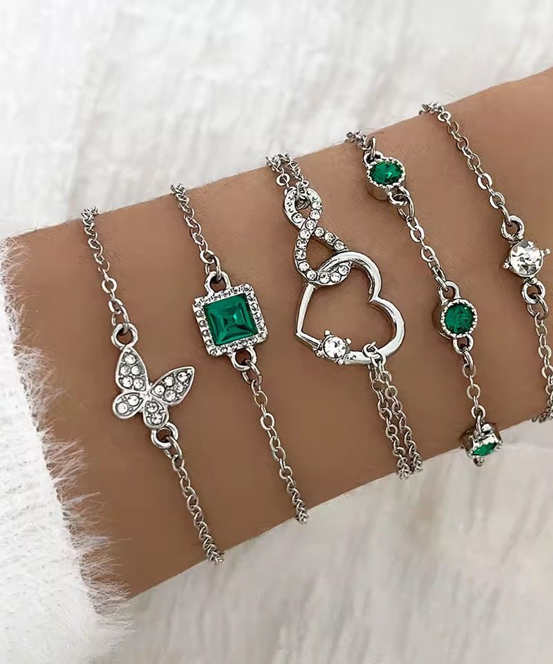 Casual Snake Imitation Gemstone Rhinestone Full Metal Birthday Party Bangle Bracelet Set 5PCS Set